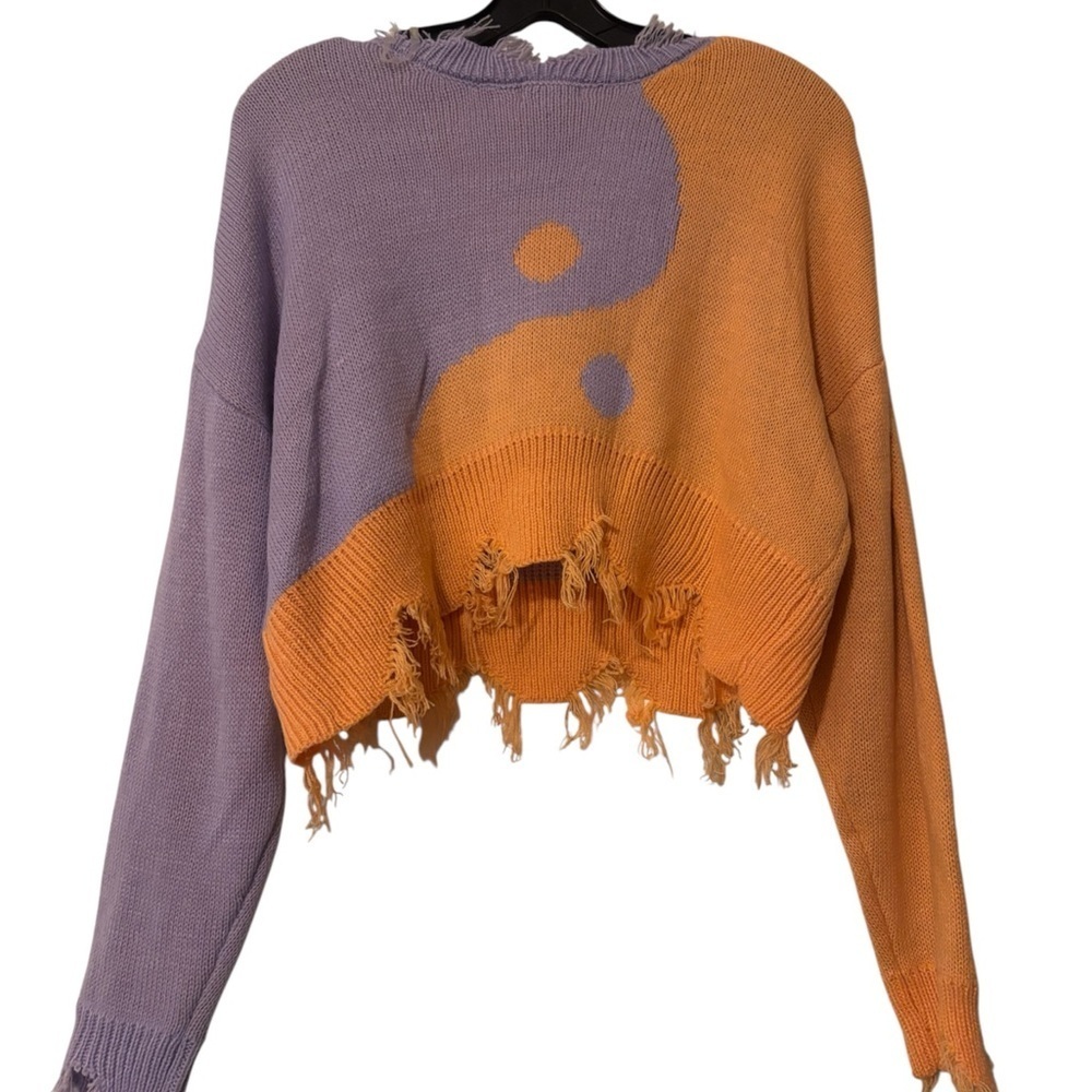 Rue21 V-Neck Distressed Sweater in Orange and Purple - Picture 2 of 4